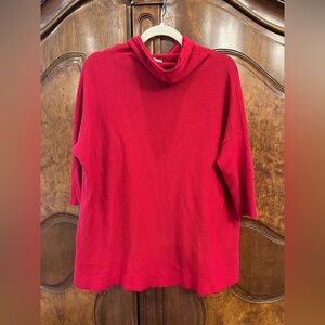 Red Eileen Fisher Organic Cotton Cowl Neck 3/4 Sleeve Sweater Size Medium Petite